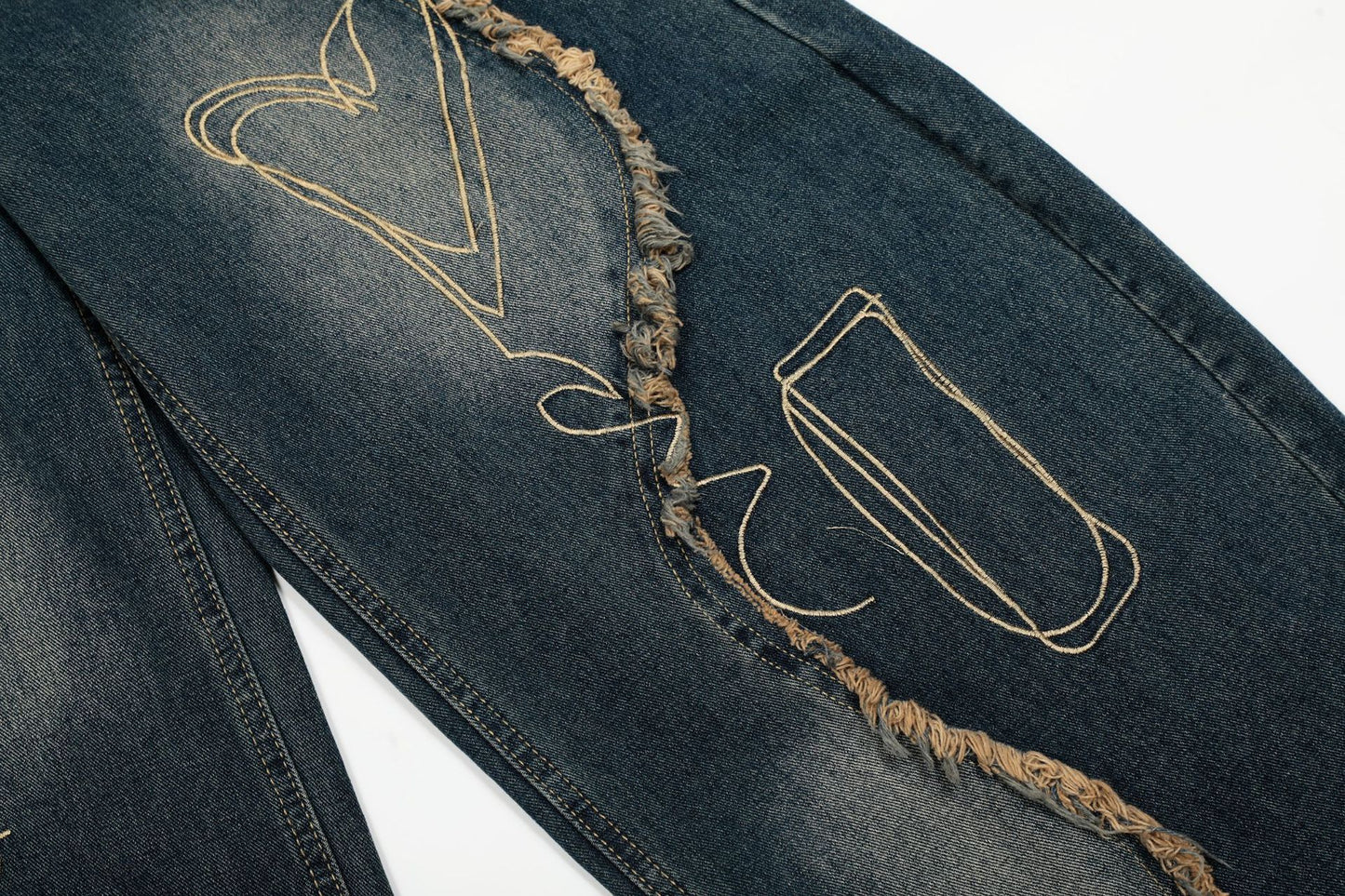 YAVIORA Embroidered Frayed Jeans
