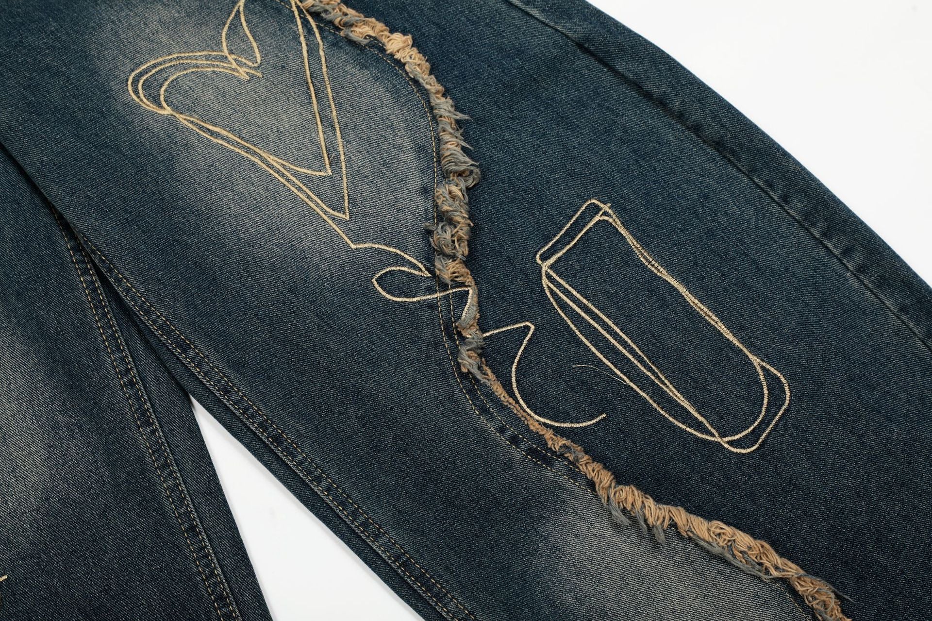 YAVIORA Embroidered Frayed Jeans