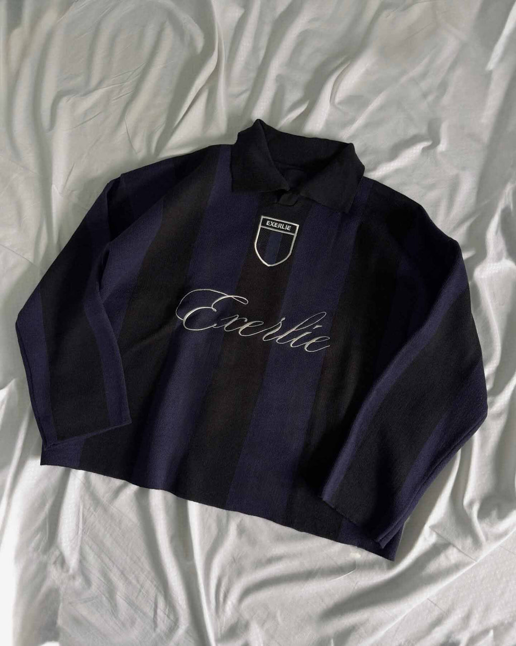 Oversized color-blocked knit sweater with letter embroidery