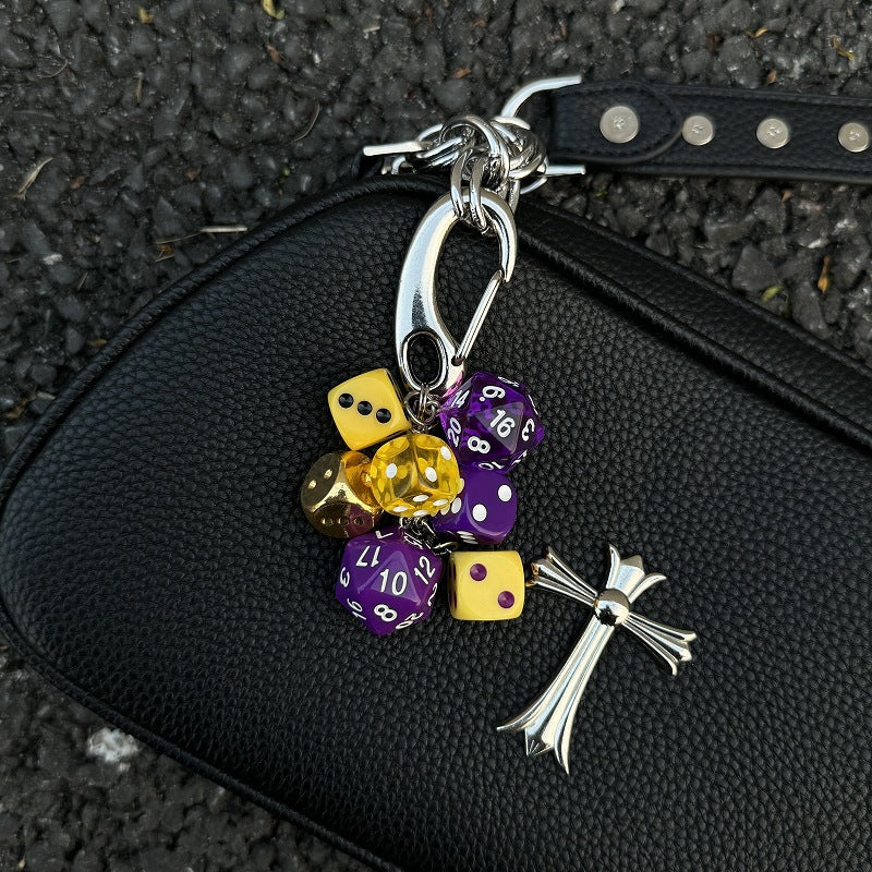 RPG Dice Keychain Bag Charm Purple Yellow Polyhedral