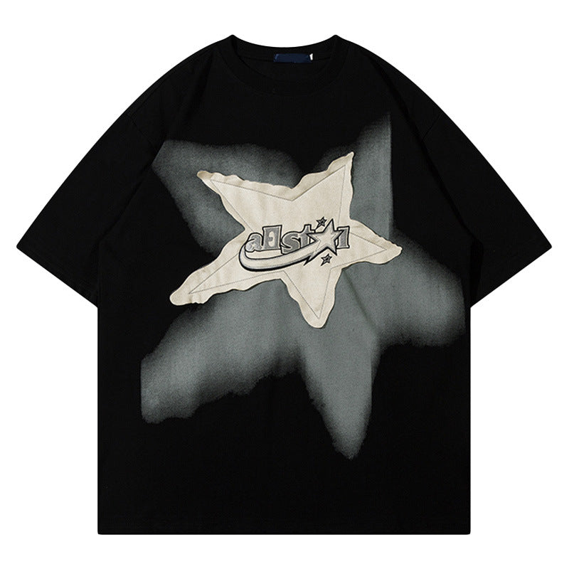 Yaviora American Retro Star Appliqué Short-Sleeve T-Shirt