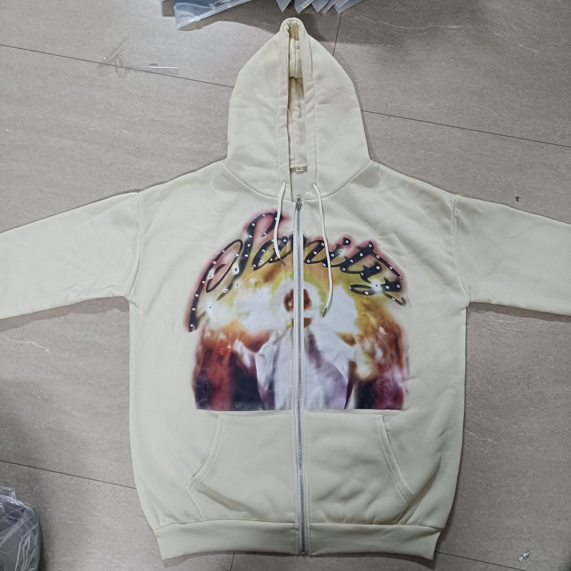 Y2K Hip-Hop Star-Print Racing-Style Zip-Up Hoodie