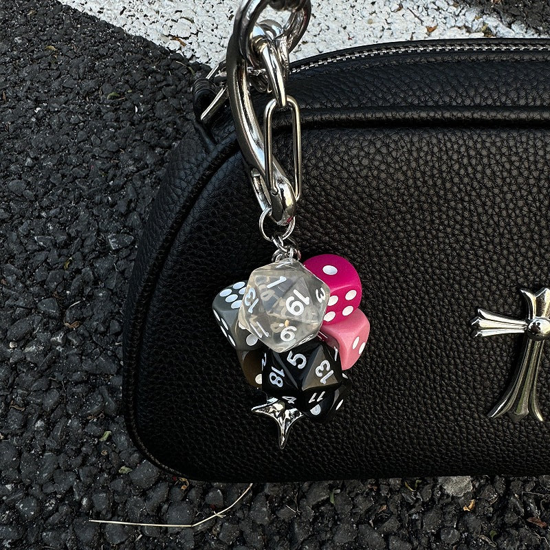 RPG Dice Keychain Bag Charm Purple Yellow Polyhedral