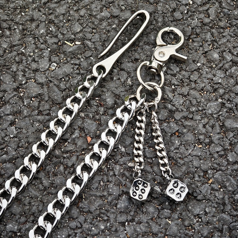 Silver Wallet Chain with Dice Charm – Punk Style