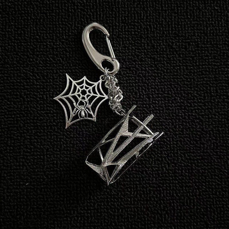 Gothic Spider Web Pentagram Cube Keychain