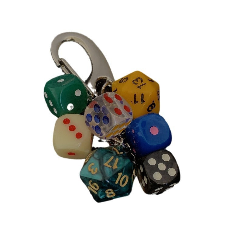 Colorful Dice Bag Charm Keychain Pendant Accessory