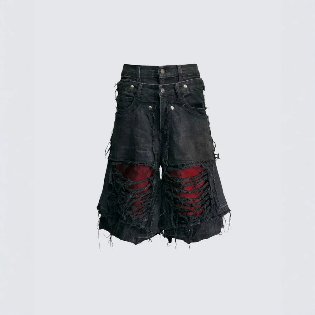YAVIORA Ripped Fake Two-Piece Red Liner Shorts