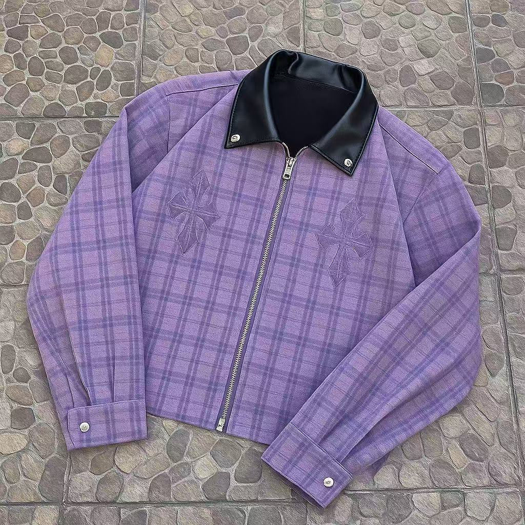 Retro Striped Pullover Jacket with 3D Embroidery and Dual Zippers