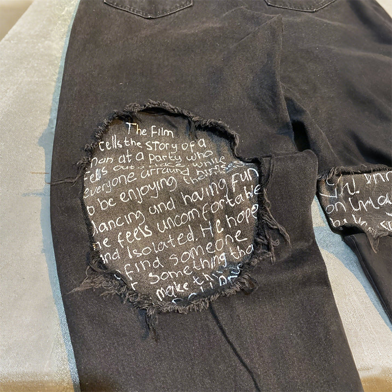 Y2K Men's Hip-Hop Jeans with American-Style Graphic Lettering