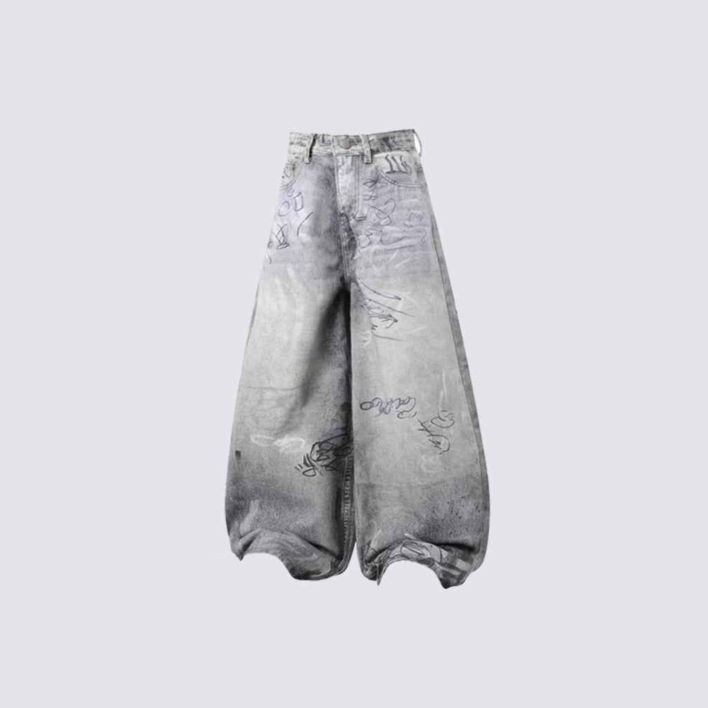 Yaviora American Style Printed Graffiti Jeans