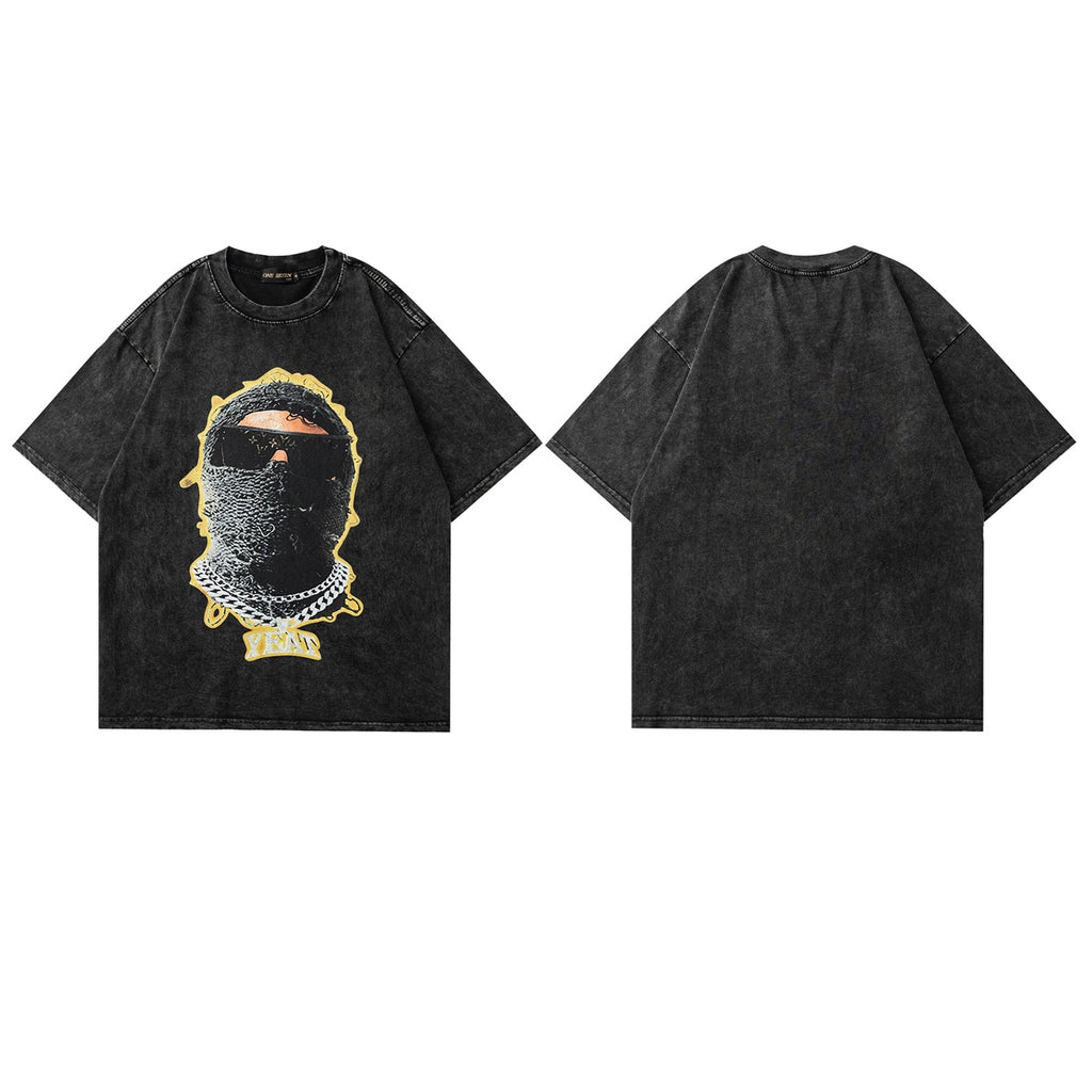 YAVIORA Hip-Hop Portrait Washed T-Shirt