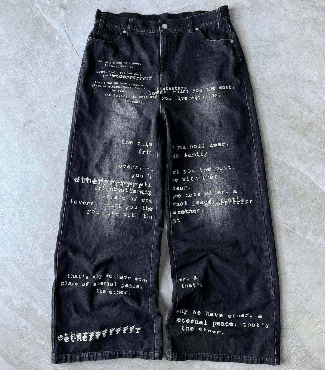 Y2K Men's Hip-Hop Jeans with American-Style Graphic Lettering