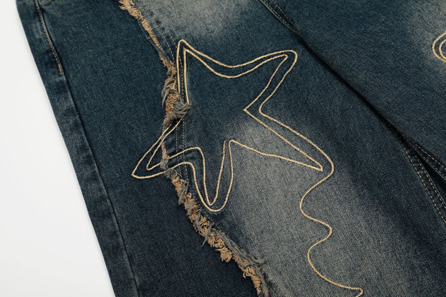 YAVIORA Embroidered Frayed Jeans