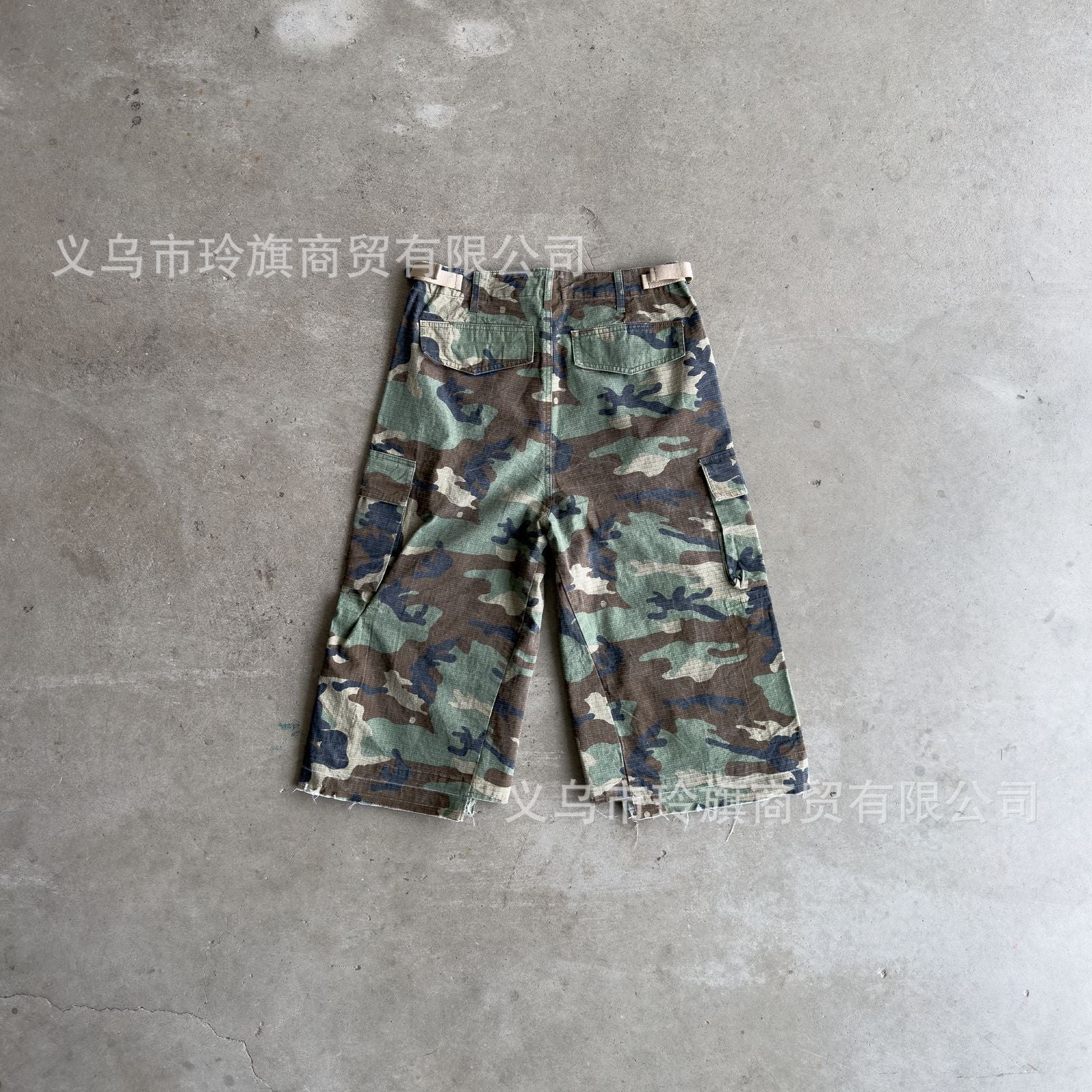 Camouflage Distressed Denim Cargo Shorts