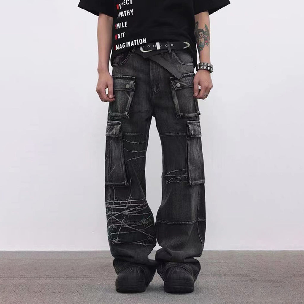 YAVIORA Multi-Pocket Workwear Denim Jeans