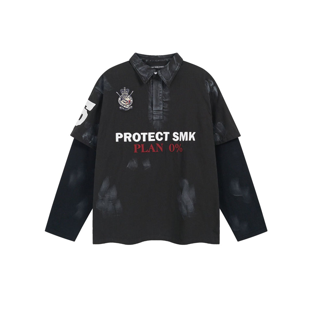 YAVIORA faux two-piece embroidered polo shirt