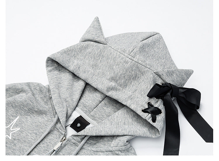 YAVIORA Cat Print Zip Hoodie