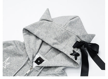 YAVIORA Cat Print Zip Hoodie