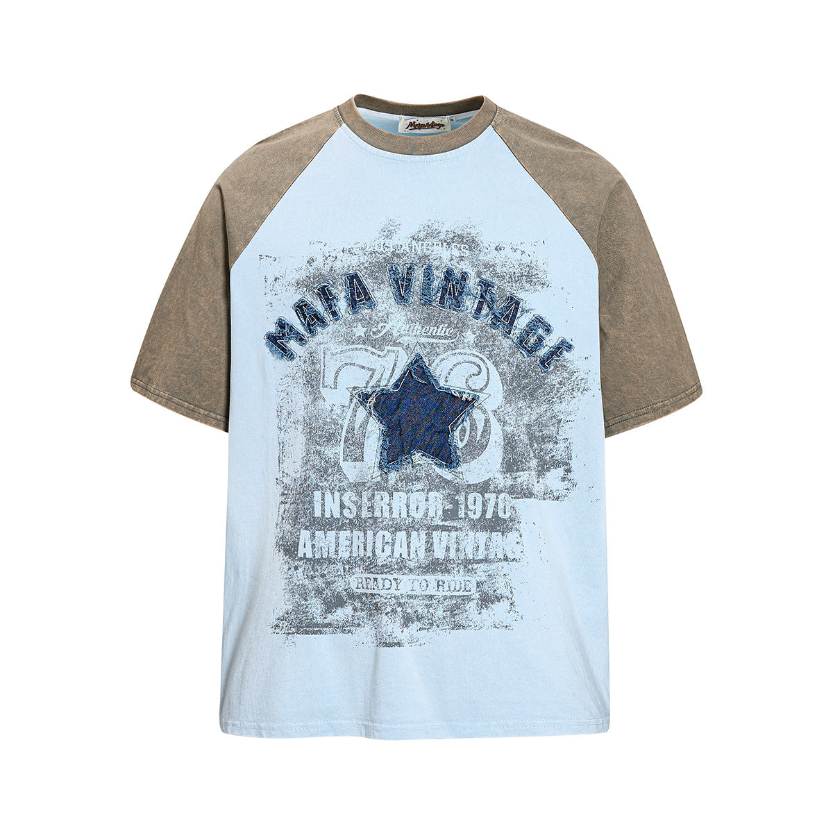 YAVIORA Mafa Vintage Star Color Block T Shirt