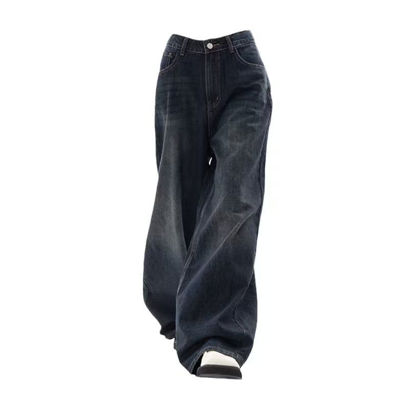 American Retro Y2K Blue Wide-Leg Denim Pants