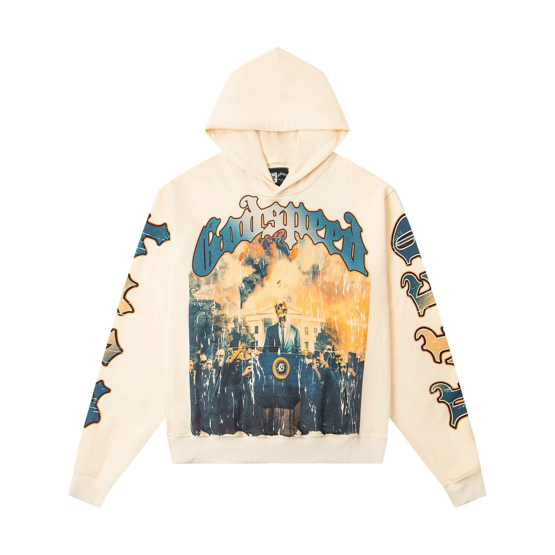 Vintage-Washed Pure Cotton Hip-Hop/Streetwear Hoodie with Print