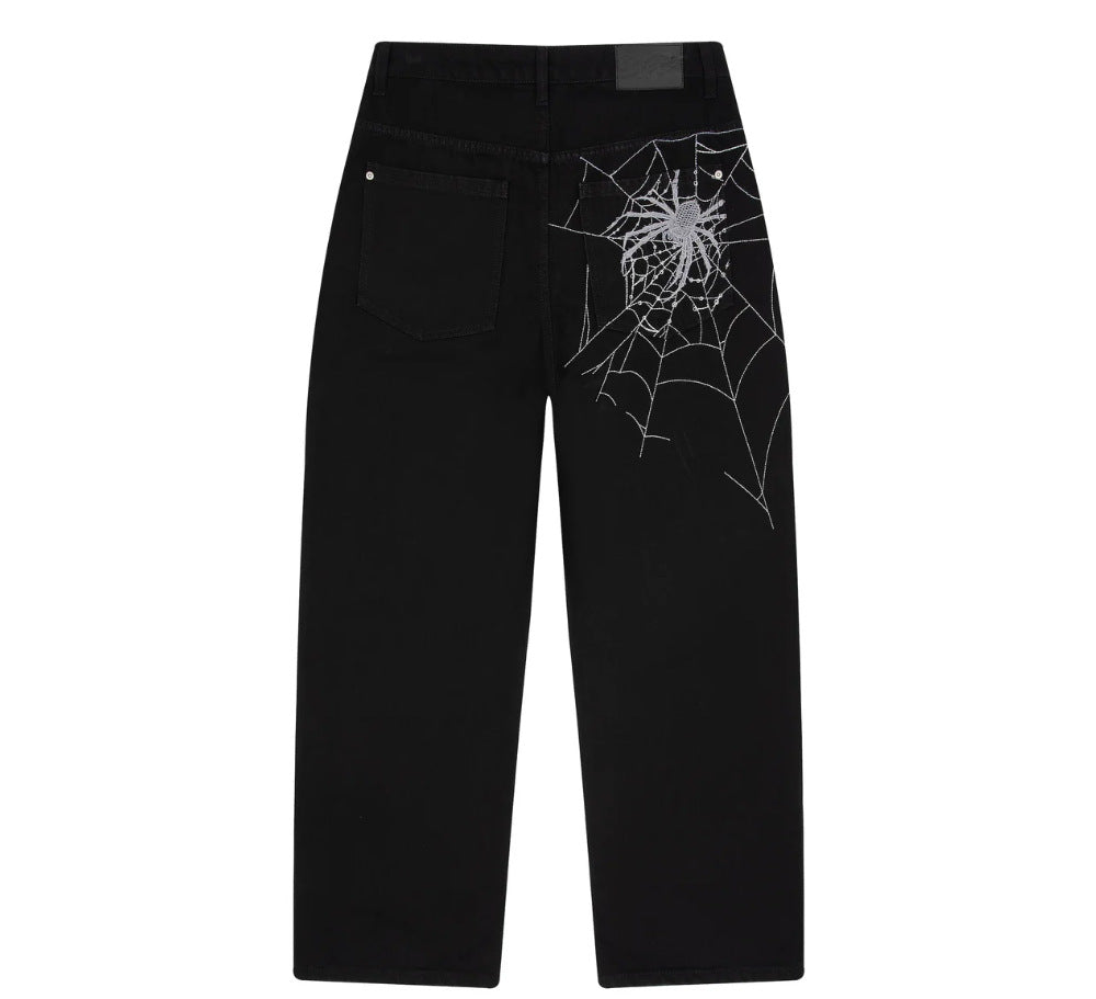 Retro Straight-leg Jeans with Plum Blossom Embroidery