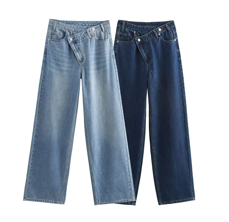 Y2K Casual Fashion Washed Jeans with Irregular Design