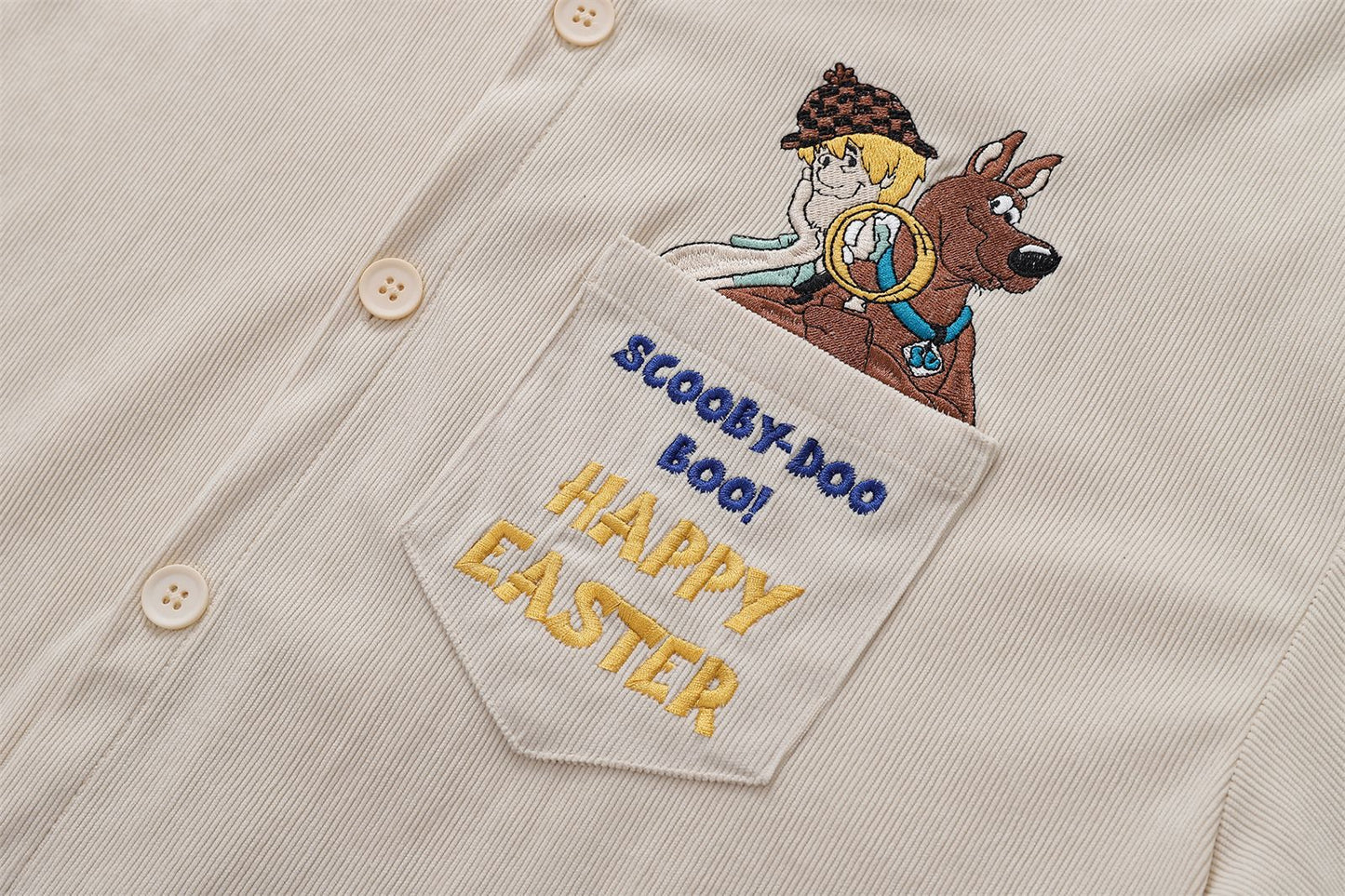 YAVIORA Cartoon Letter Corduroy Shirt