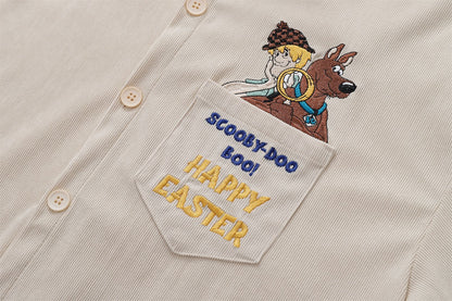 YAVIORA Cartoon Letter Corduroy Shirt
