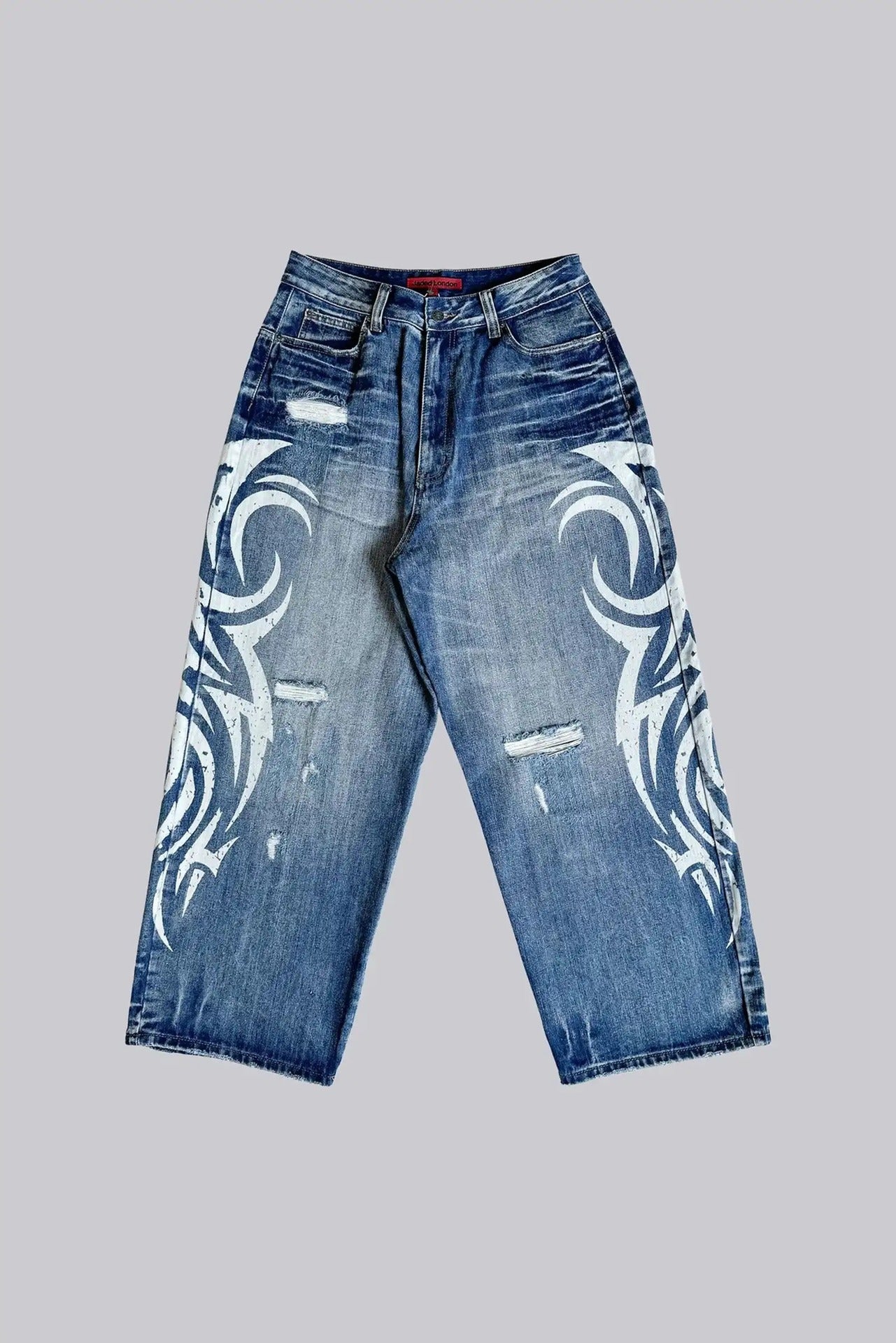 Y2K Hip-Hop Style Washed, Distressed, and Printed Jeans
