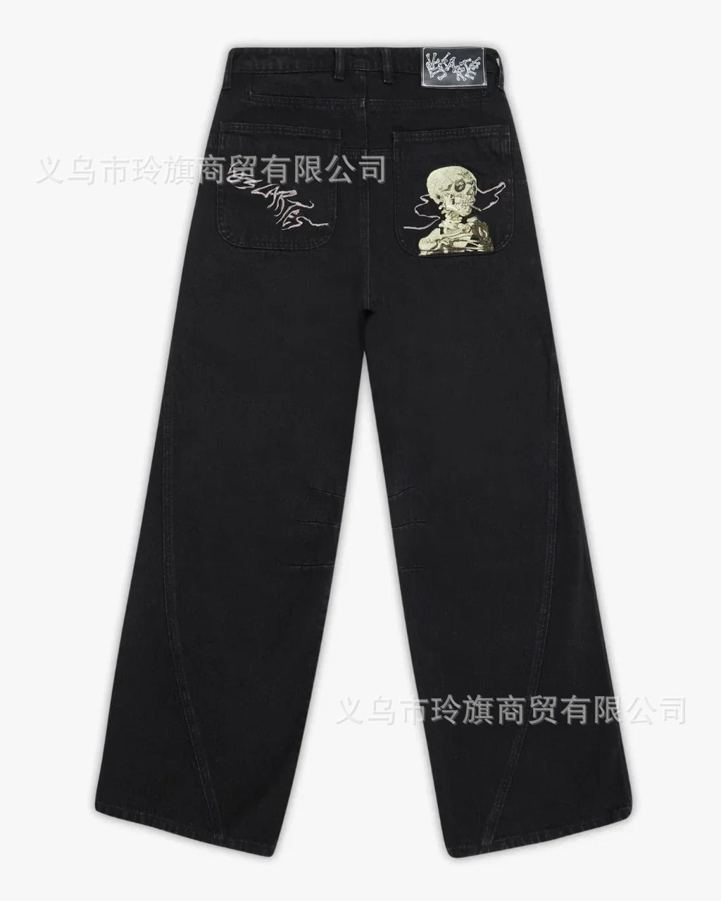 Vintage-Style Wide-Leg Jeans with Intricate Embroidery