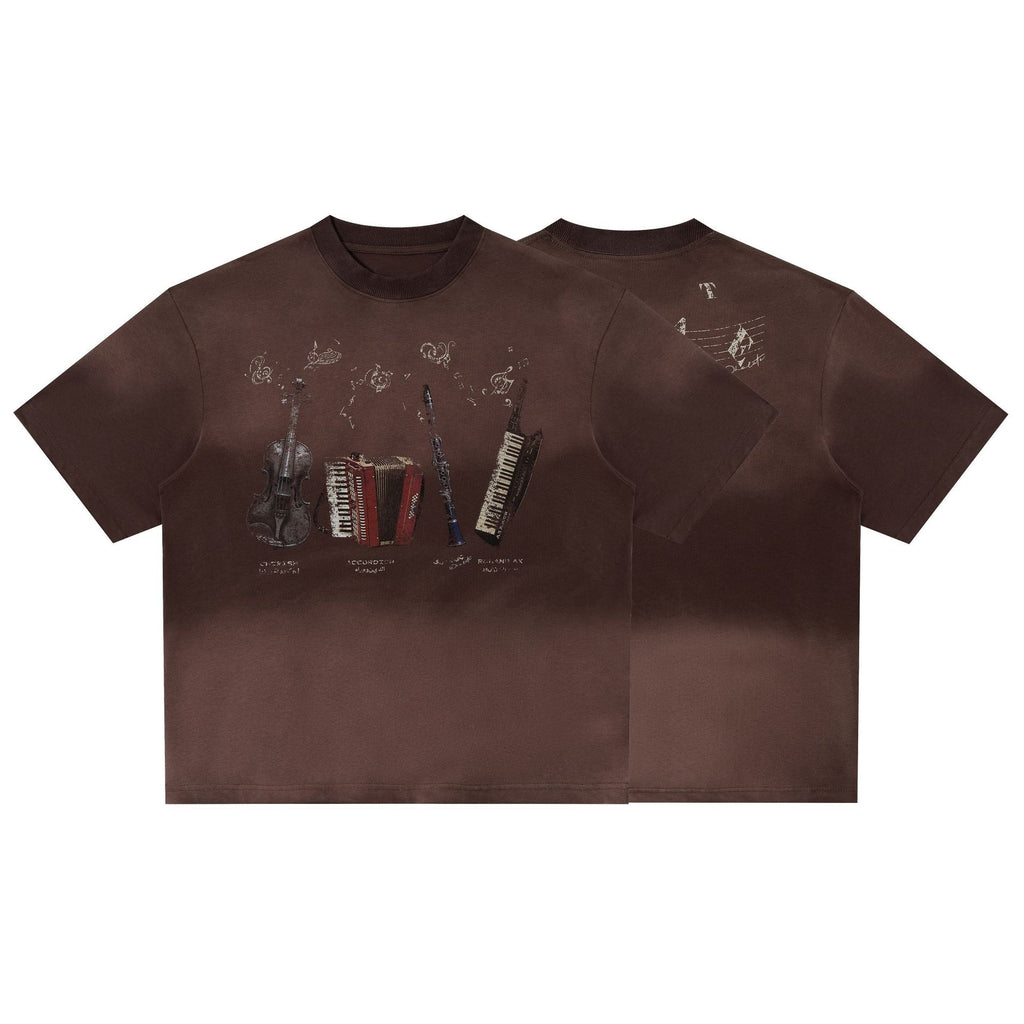 YAVIORA Vintage Music Instrument Gradient t shirt
