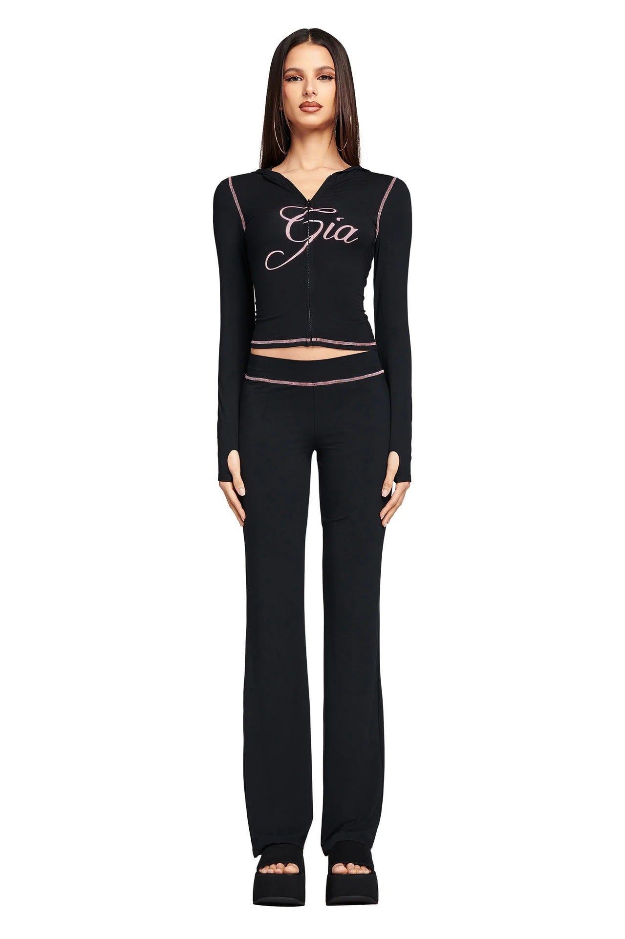 y2k hot girl letter print low-rise trousers two-piece set