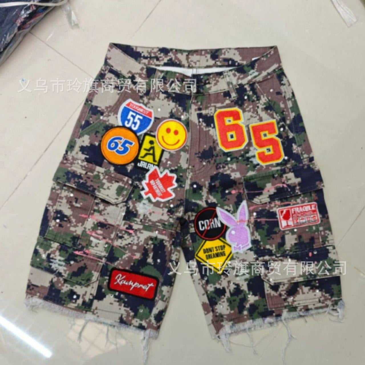 Y2K hip-hop cartoon embroidered loose-fitting shorts