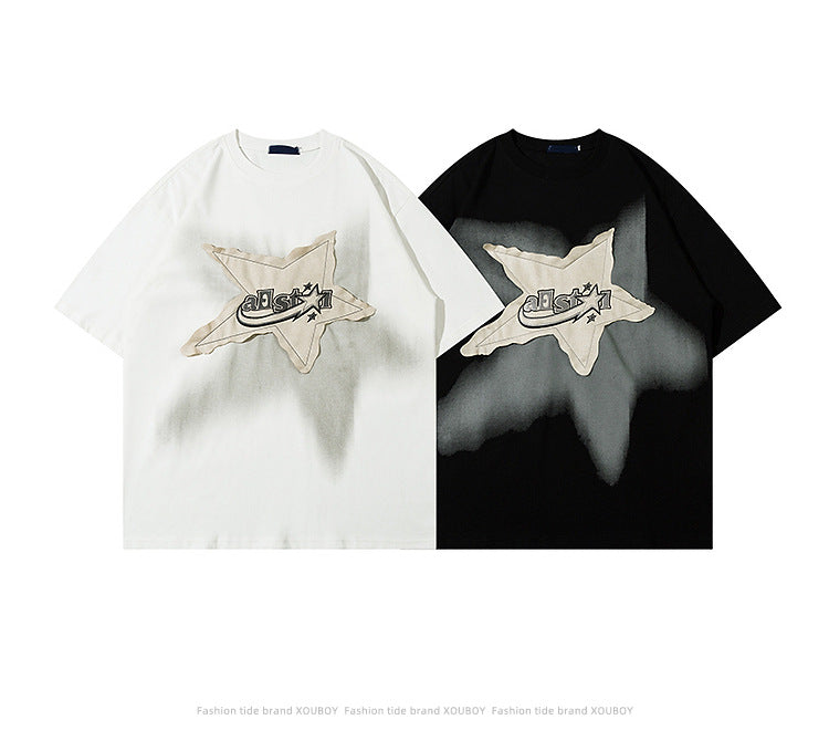 Yaviora American Retro Star Appliqué Short-Sleeve T-Shirt