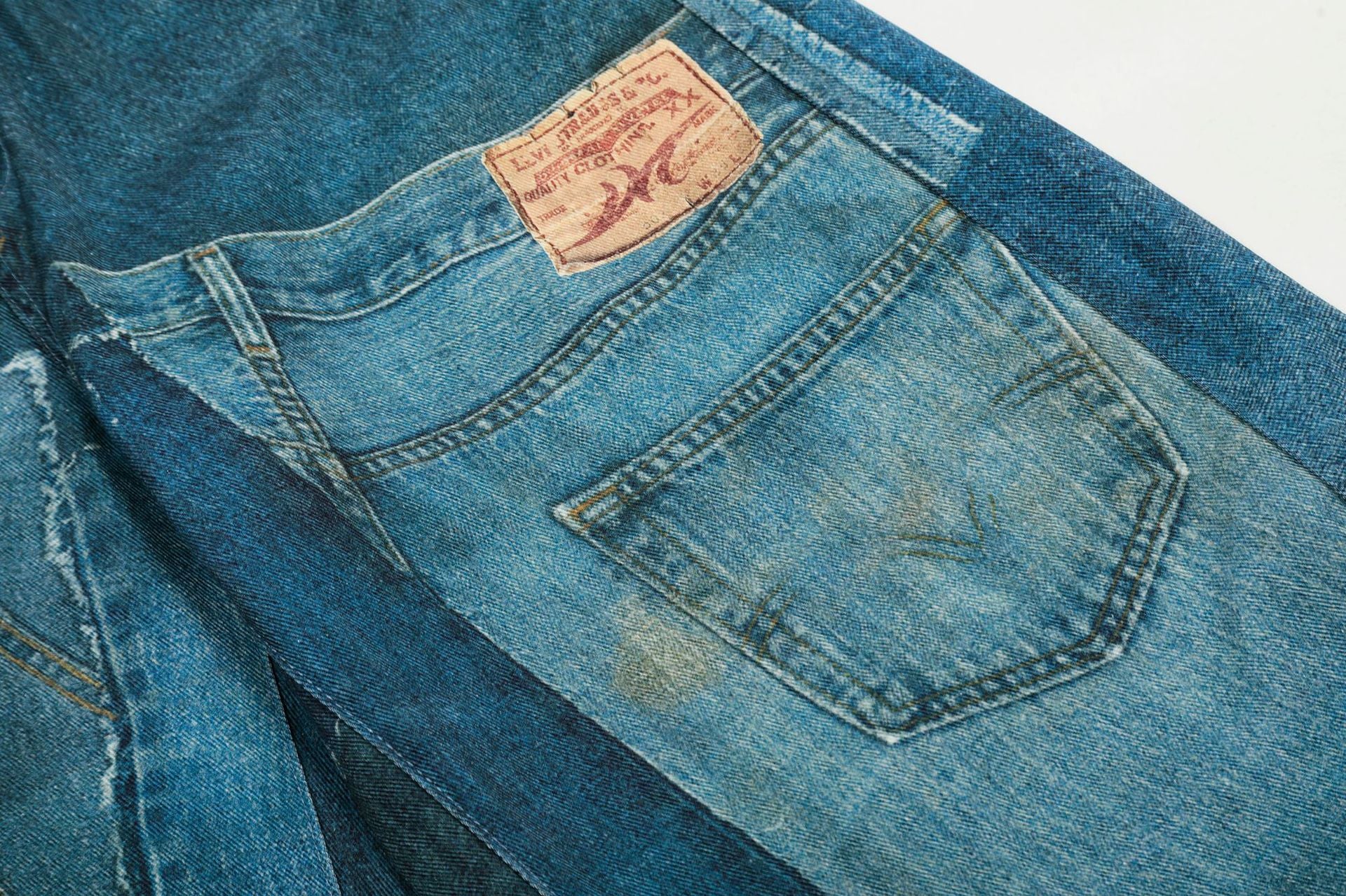 YAVIORA Irregular Printed Scimitar Cut Jeans