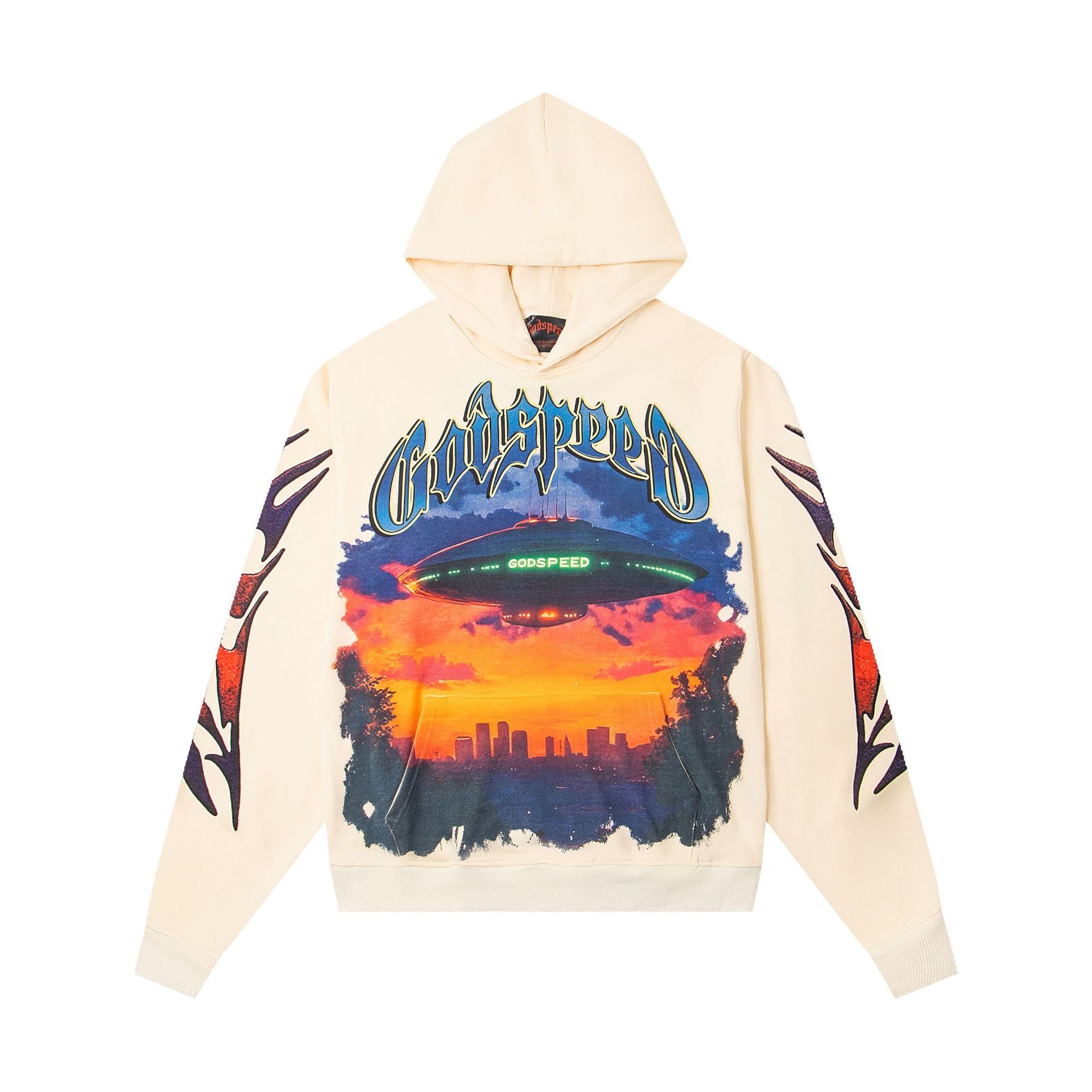 Vintage-Washed Pure Cotton Hip-Hop/Streetwear Hoodie with Print