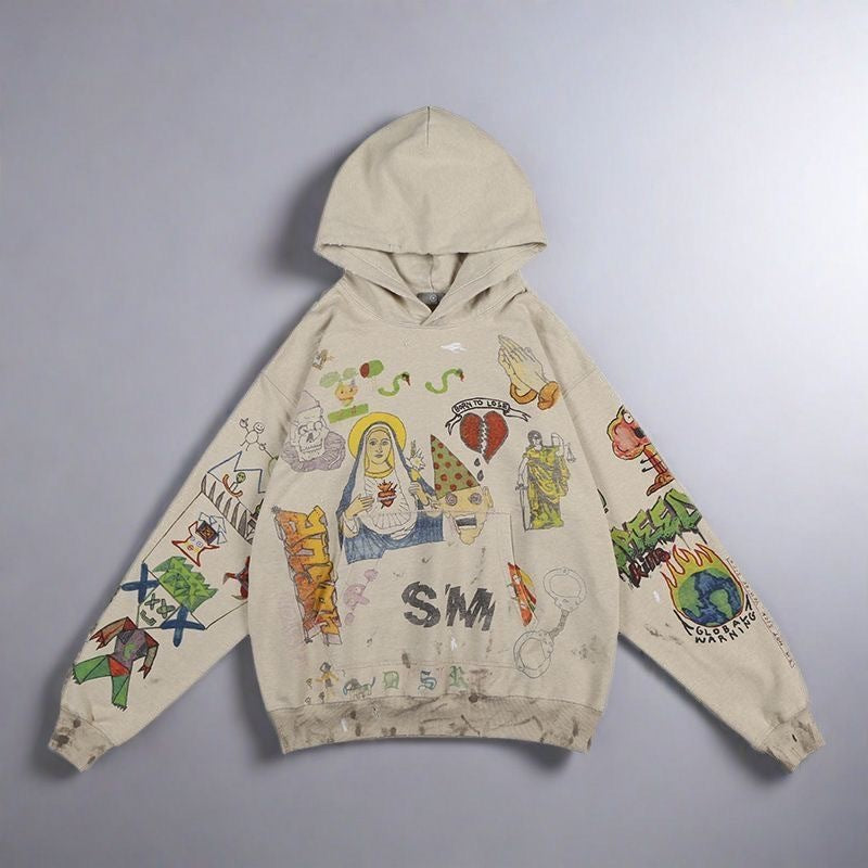 Unique Hand-Painted 3D Graffiti Print Hoodie