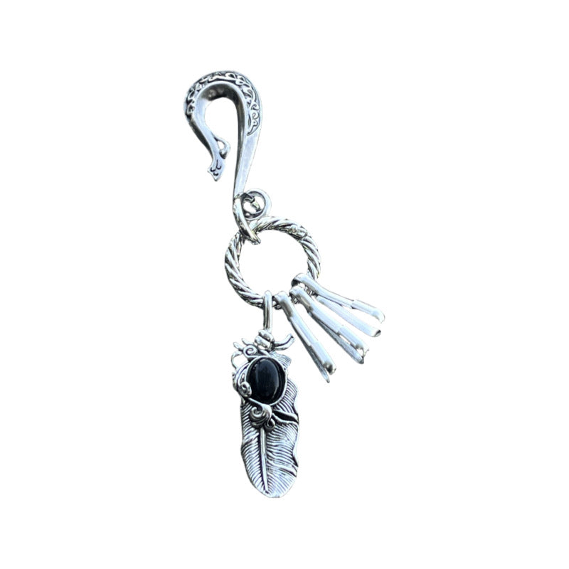 Silver Feather Keychain Gothic Charm Men Women Gift