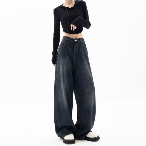 American Retro Y2K Blue Wide-Leg Denim Pants