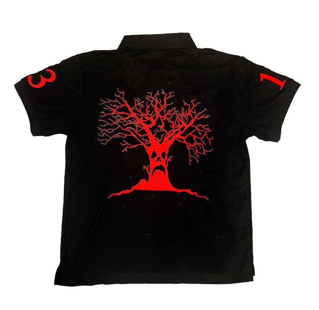 Fully embroidered Halloween pumpkin-head polo shirt