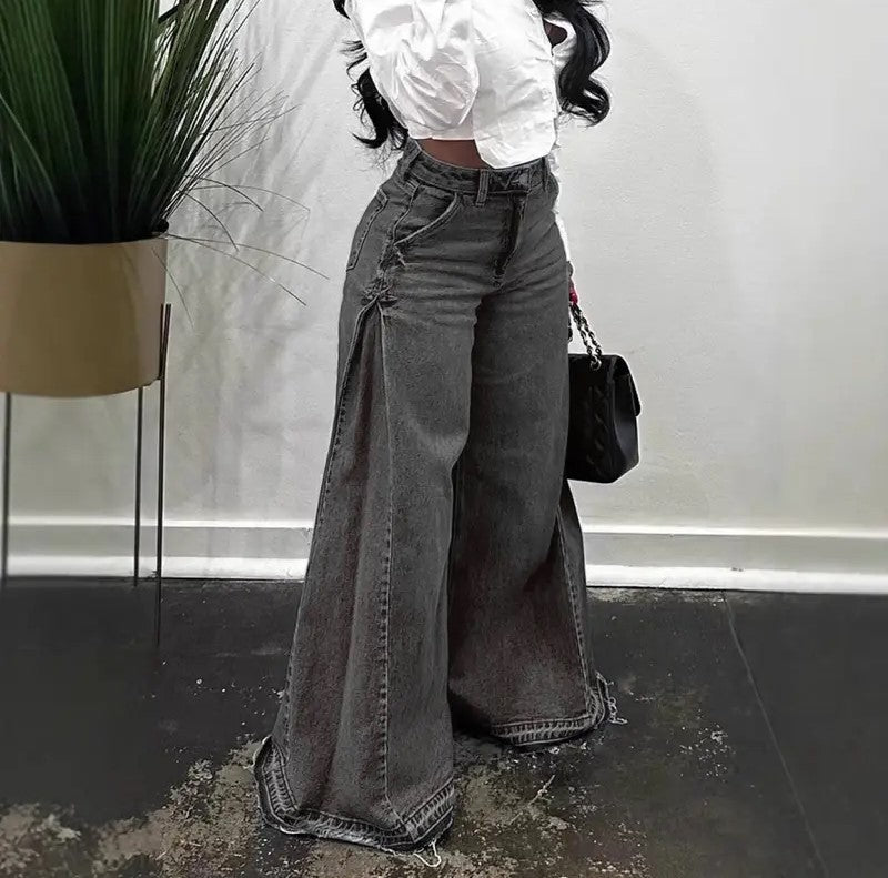 Y2K wide-leg jeans, patchwork flared pants