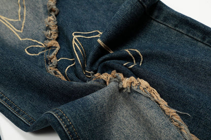 YAVIORA Embroidered Frayed Jeans