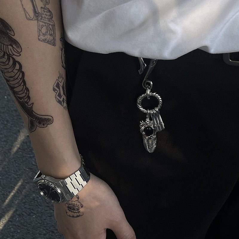 Silver Feather Keychain Gothic Charm Men Women Gift