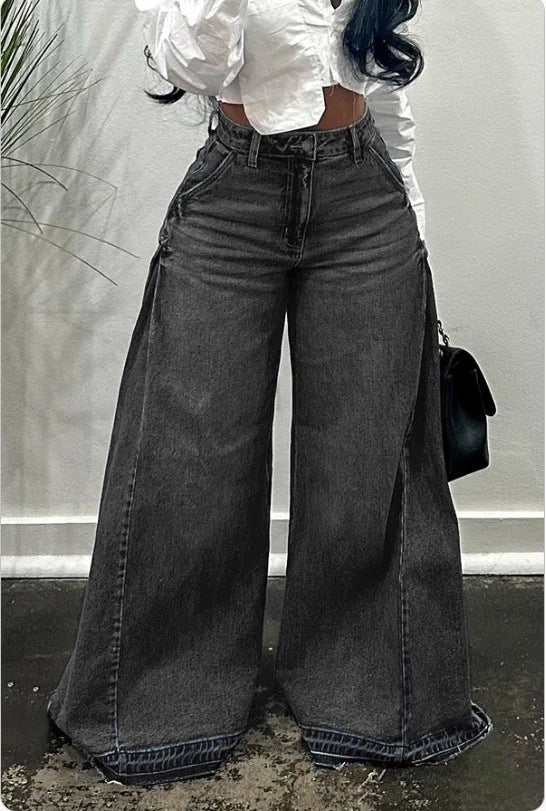 Y2K wide-leg jeans, patchwork flared pants