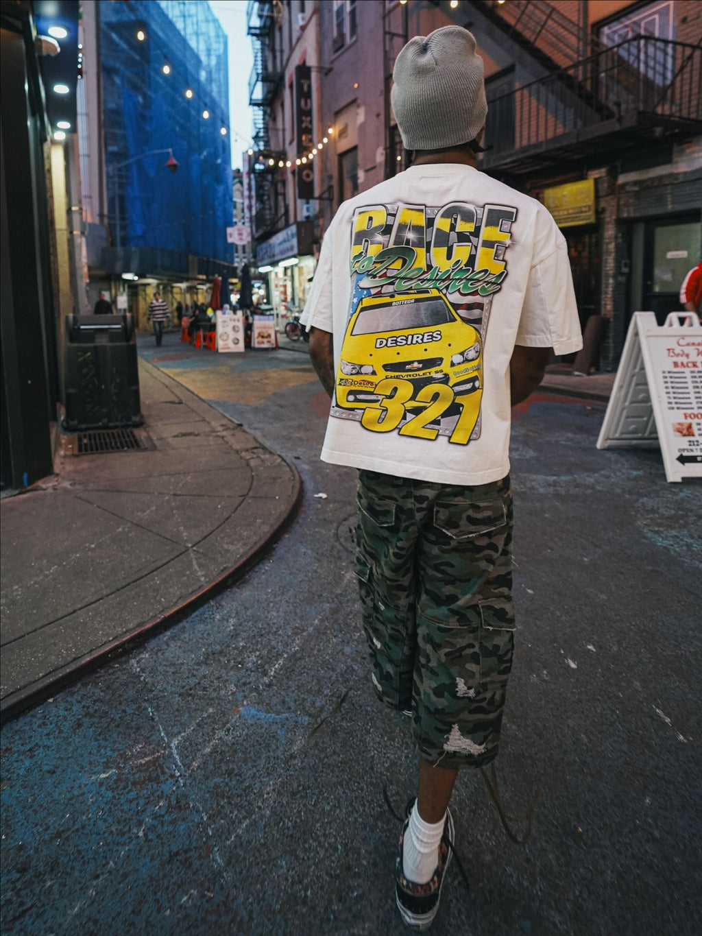 Camouflage Distressed Denim Cargo Shorts