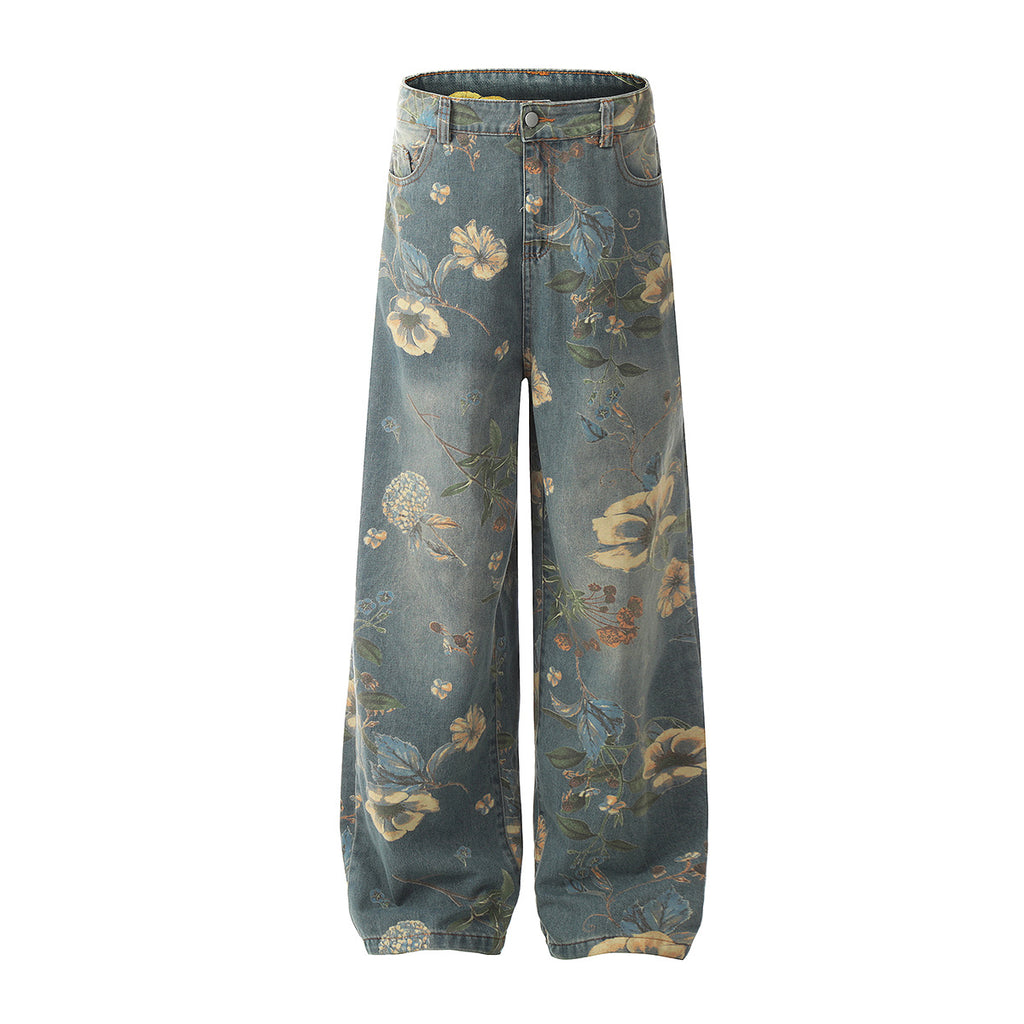YAVIORA Retro Floral Print Jeans