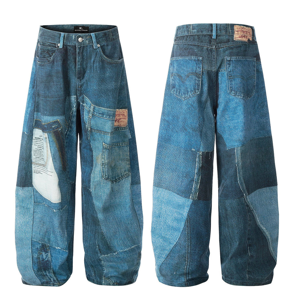 YAVIORA Irregular Printed Scimitar Cut Jeans