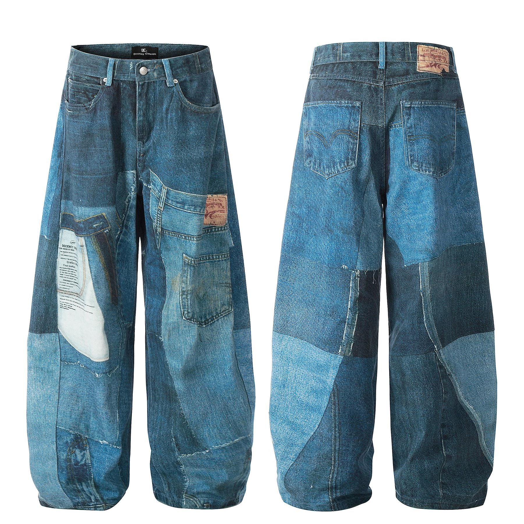 YAVIORA Irregular Printed Scimitar Cut Jeans