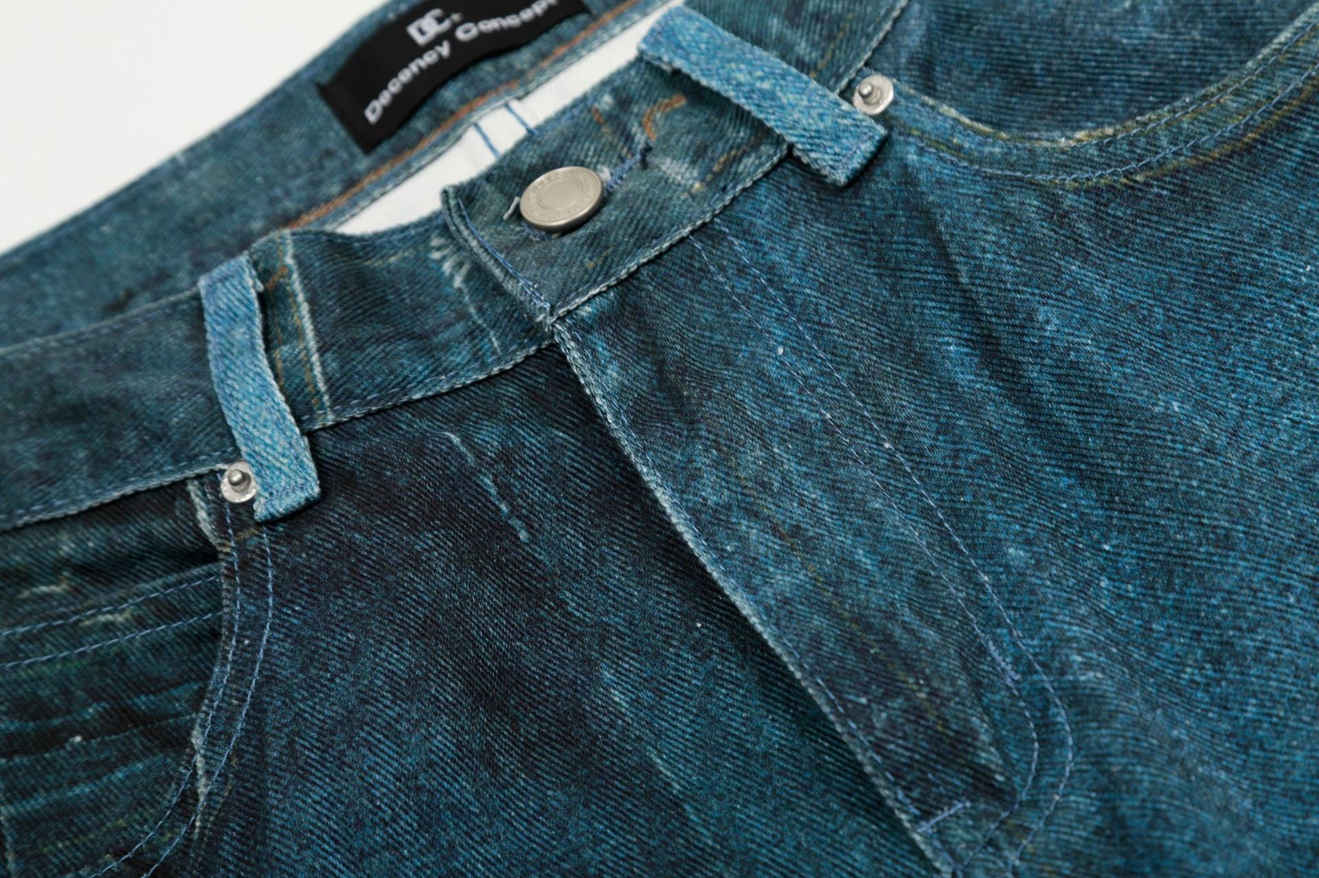 YAVIORA Irregular Printed Scimitar Cut Jeans